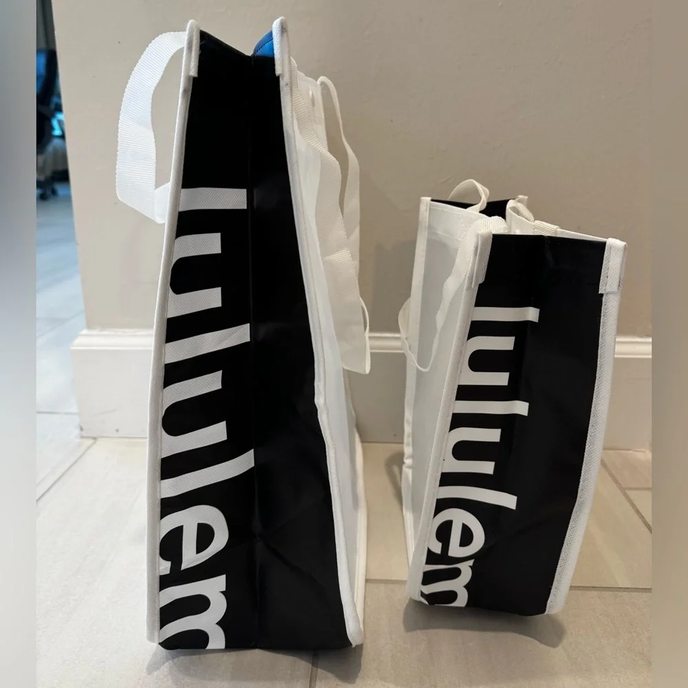 New! Bundle of Lululemon White & Black Logo Tote Bags, large & small tote